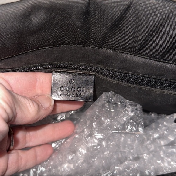 GUCCI 🖤 Bamboo handles black thick fabric tote 3 compartments Vintage Authentic - Picture 3 of 13